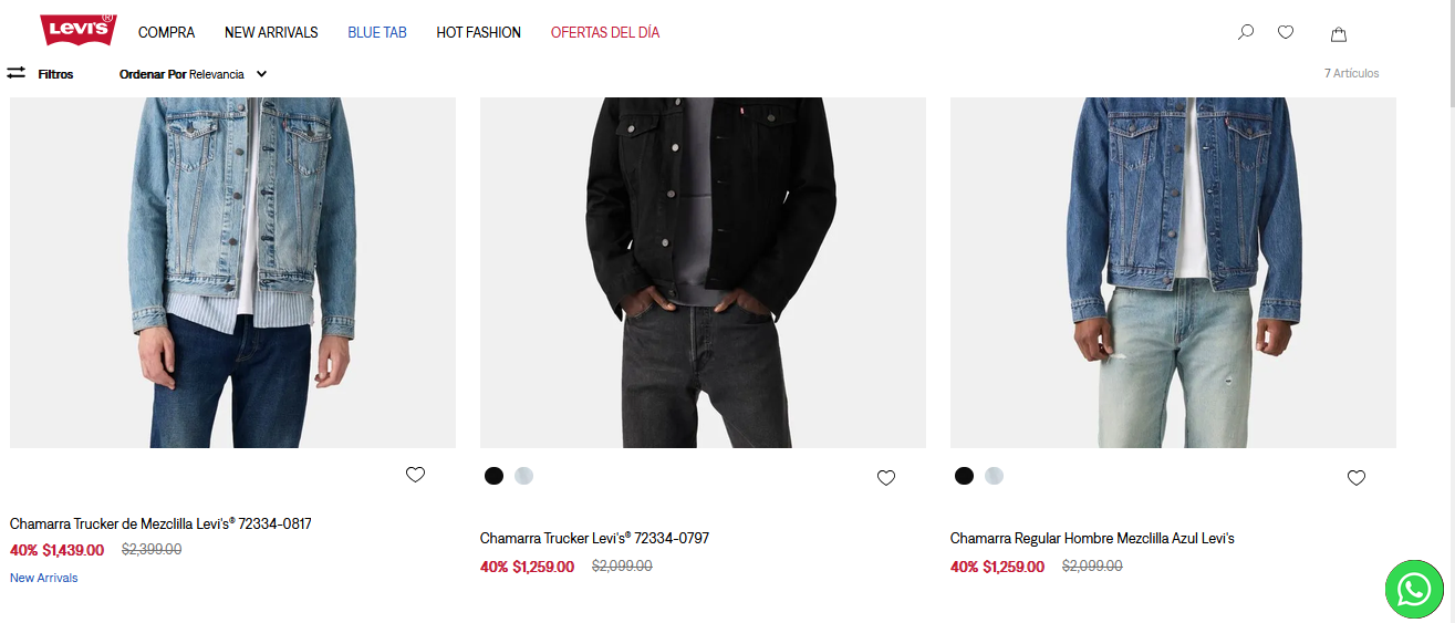 Tienda Levi's hasta el 60% en pantalones, chamarras, bermudas, etc. LEER DESCRIPCIÓN