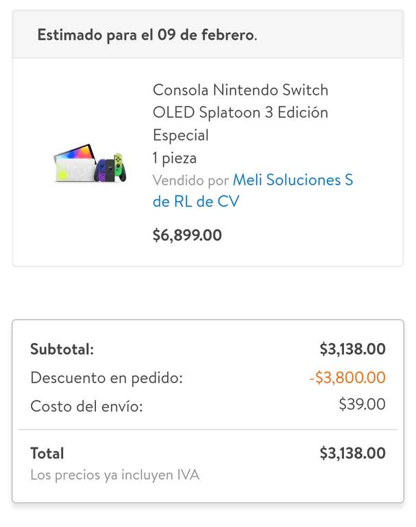 Walmart: Nintendo Switch OLED edición Splatoon 3 (BUG)