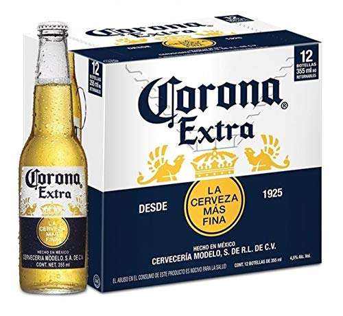 Amazon: Cerveza Corona Extra, 12 Botellas de 355 c/u