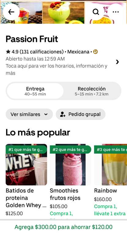 Uber Eats: Varios jugos y licuados con descuento en Passion Fruit, Cuahutemoc, CDMX