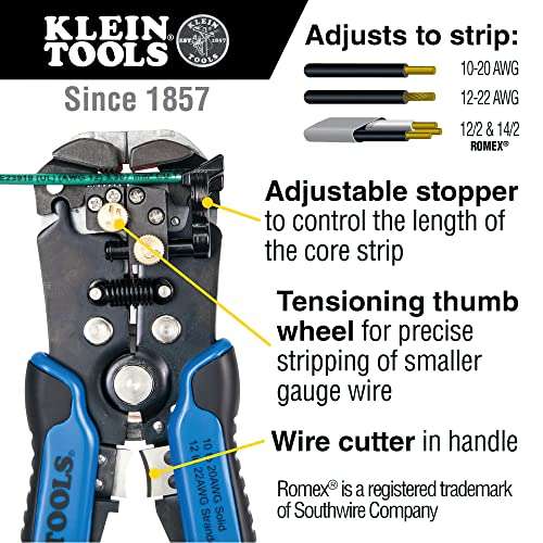 Amazon: Klein Tools 11061 Pelacables/cortacables de ajuste automático