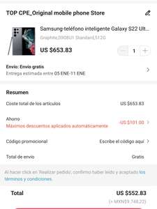 AliExpress: Celular Samsung s22 ultra 512gb/12gb | Pagando en dólares