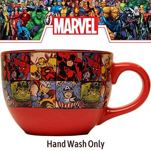 Amazon: Marvel Silver Buffalo MV9124 Marvel Comics Grid Ceramic Soup Mug, 24 oz, Multicolor