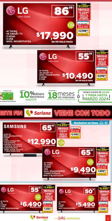 Soriana: Ofertas en pantallas LG, JVC, Hisense, Vios y Samsung