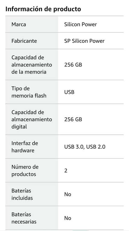 Amazon: Paquete de 2 memorias 256 Gb USB 3.2 Silicon Power Gen1 (USB 3.0)