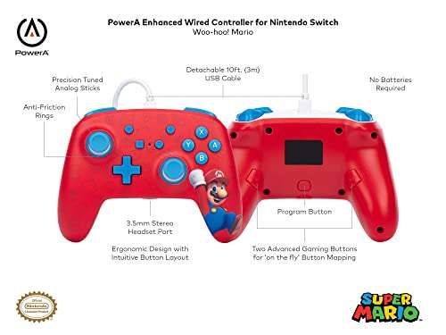 Amazon: PowerA Control Alambrico para Nintendo Switch Mario Edition ENVIO GRATIS CON PRIME