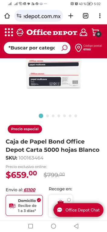 Office Depot: CAJA DE 5000 HOJAS BLANCAS $659