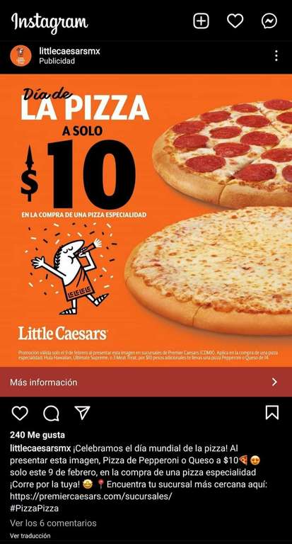 pizza $10 pesos Little caesars