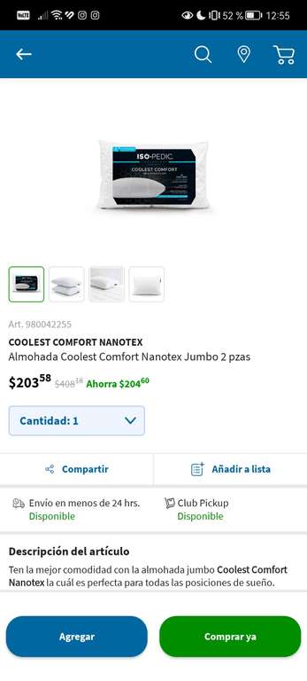Sam's Club [Campeche]: Almohada Coolest Comfort Nanotex Jumbo 2 pzas