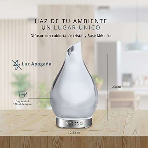Amazon: Difusor de Aceites Esenciales y Humidificador de Vidrio 3D -7 Luces LED de Colores Ajustable