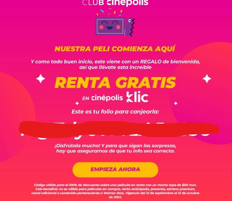 Renta Gratis de Cinepolis Klic teniendo Club Cinepolis (usuarios seleccionados)