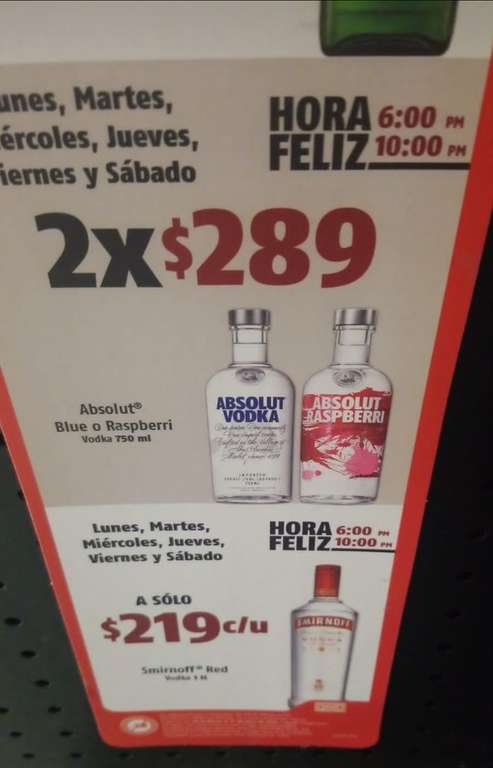 Oxxo hora feliz 2 vodka x $289