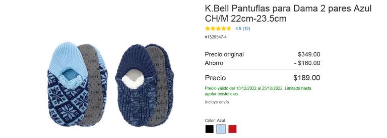 Costco: K.Bell Pantuflas para Dama 2 PARES --- SOLO AZUL --- CH/M 22cm-23.5cm