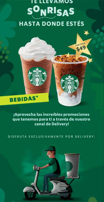 Starbucks: Bebidas seleccionadas a $49 por delivery
