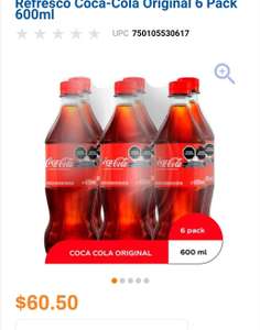 Chedraui: Coca-cola pack de 6 piezas de 600ml
