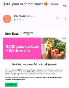 $300 de descuento en la compra de $600 en Uber Eats pedidos, USUARIOS SELECCIONADOS