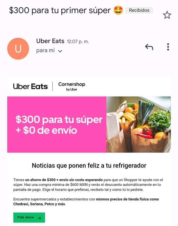 $300 de descuento en la compra de $600 en Uber Eats pedidos, USUARIOS SELECCIONADOS