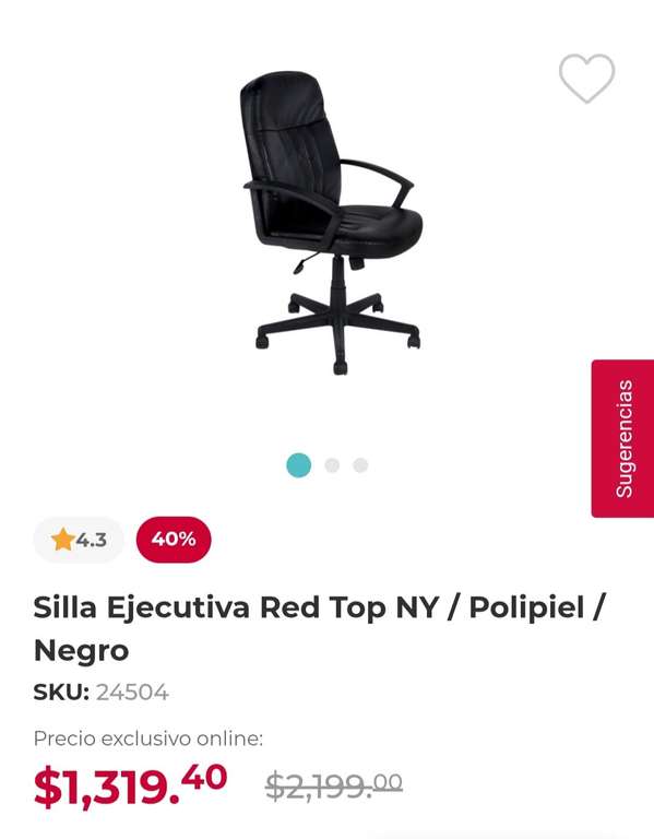 Office Depot: Silla Ejecutiva Red Top NY / Polipiel / Negro