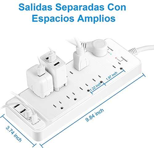 Amazon: Regleta de Alimentación, Multicontacto, Protector contra Sobretensiones con 10 tomacorrientes de CA (1875W/15A),3 USB-A 1 USB-C