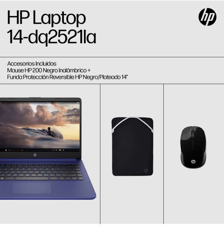 Amazon: HP Laptop 14-dq2521la, Intel Core i3 11a Generación, 8GB RAM, 256GB Disco Duro, 14”, Windows 11, Color Azul Índigo