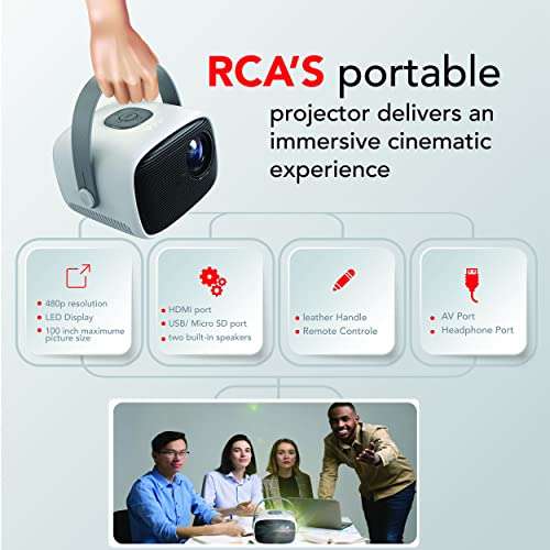 Amazon: Proyector RCA Mini Retro Portable Home Theater Projector with Leather Handle