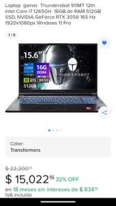 Mercado Libre: Laptop Gamer thunderobot911MT Intel Core I7-12650H. 16 GB de Ram DDR4 NvidiaRTX3050 165hz