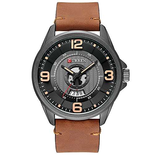 Amazon: CURREN Reloj Análogo, para Hombre, Cuarzo, Extensible Tipo Cuero, Broche de Hebilla Ajustable, Diseño Casual, con Ventana