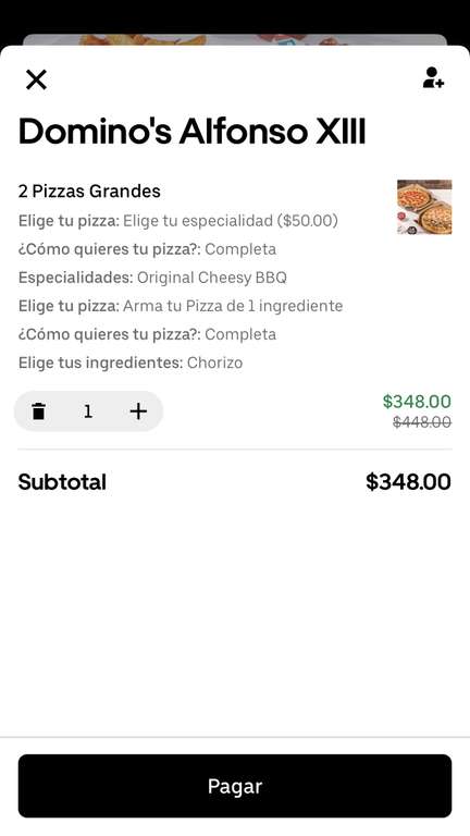 2 pizzas grandes Domino’s, 1 especial y 1 de un ingrediente por 198 | UBER EATS (Leer descripción)
