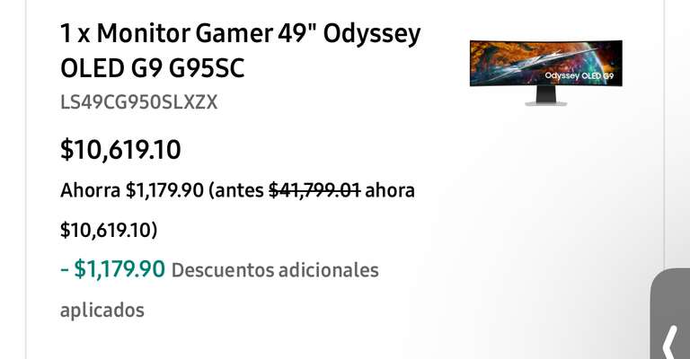Samsung Store (Members): Monitor Gamer 49" Odyssey OLED G9 G95SC ($10,619 con 1ra compra)