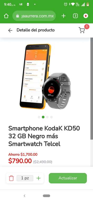 Bodega Aurrerá Smartphone Kodak KD50 32GB Negro más smartwatch Telcel