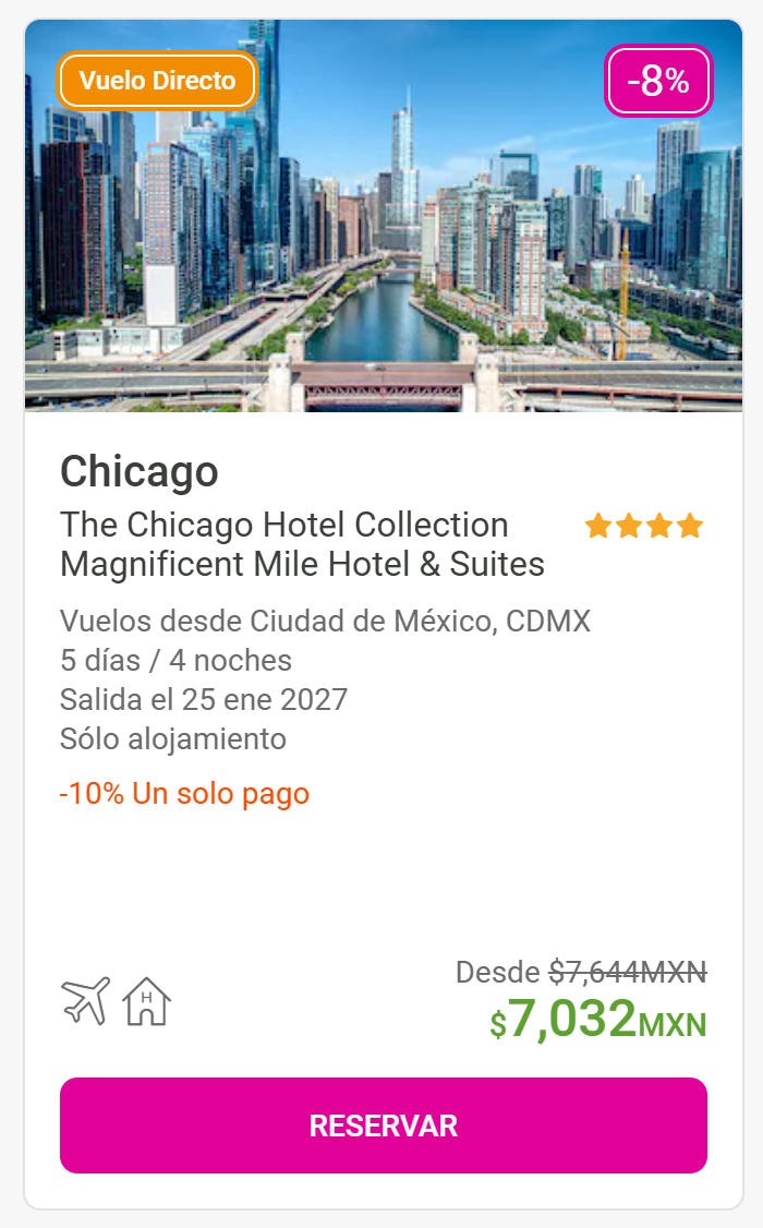 Liverpool: Vuelo Redondo + Hotel ( CDMX - Chicago ) | 5 Días / 4 Noches