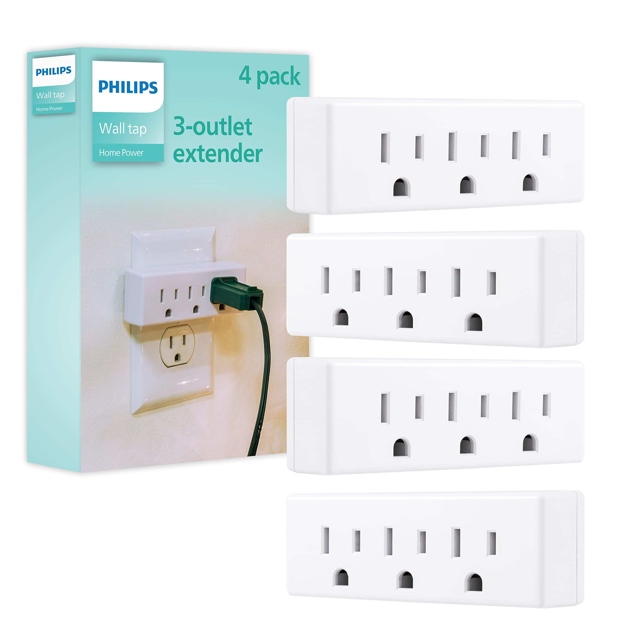 Amazon: Philips Extensor de 3 Tomas, Paquete de 4