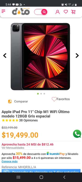 Doto: Apple iPad Pro 11" Chip M1 Wifi 128GB Gris espacial kueski