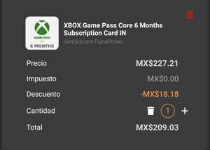 KINGUIN: 6 Meses GAME PASS CORE IN