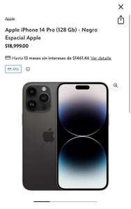 Walmart Apple iPhone 14 Pro (128 Gb) - Negro Espacial Apple
