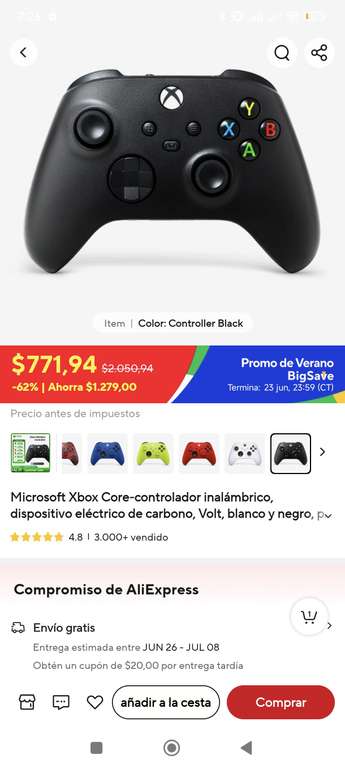 Aliexpress: Control Xbox Carbon Black/White en oferta