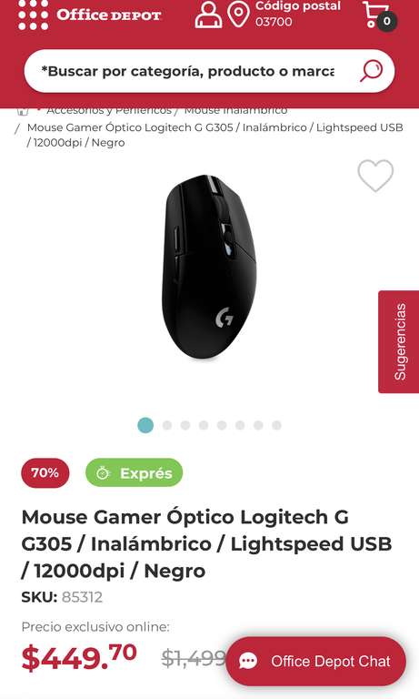 Office Depot: Mouse Gamer Óptico Logitech G G305 / Inalámbrico / Lightspeed USB / 12000dpi / Negro