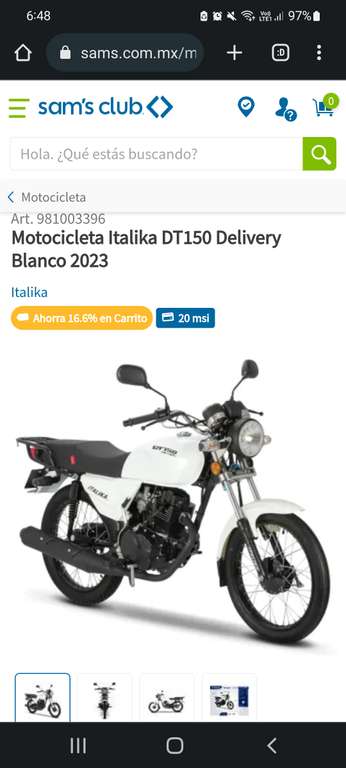 Sam's:Motocicleta Italika DT150 Delivery Blanco 2023