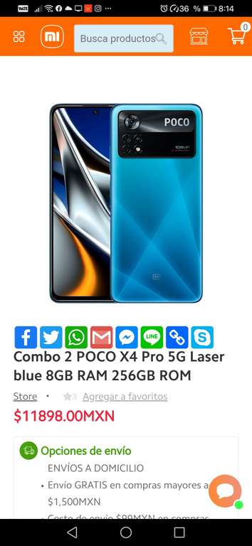 Mi Store: Combo 2 celulares POCO X4 Pro 5G Laser blue 8GB RAM 256GB ROM | Pagando con Kueski Pay