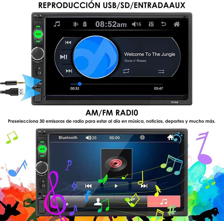 Amazon: Autoestéreos Pantalla táctil capacitiva de 7 pulgadas, reproductor multimedia digital MP5 Bluetooth para automóvil, radio FM AUX USB