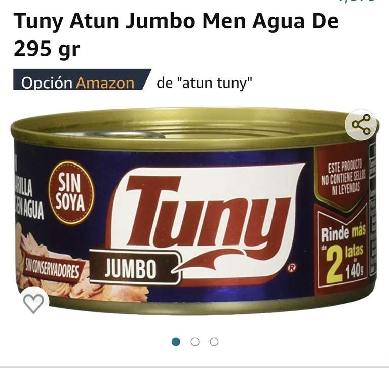 Amazon: Tuny Atun JUMBO en Agua De 295 gr