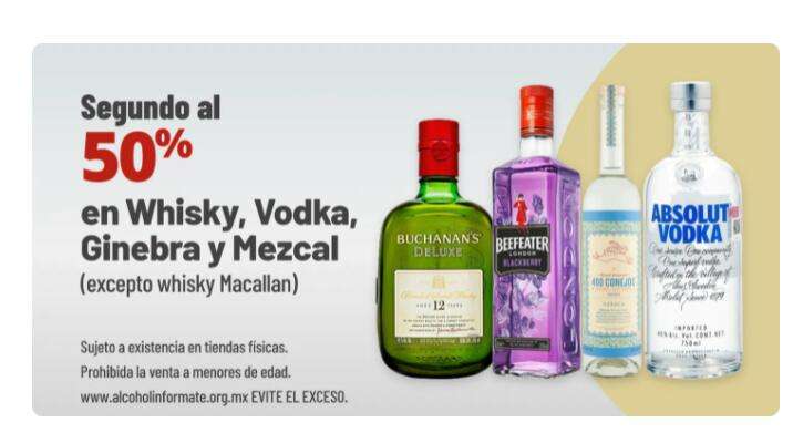 Soriana: Segundo al 50% en variedad de Whisky, Vodka, Ginebra y Mezcal