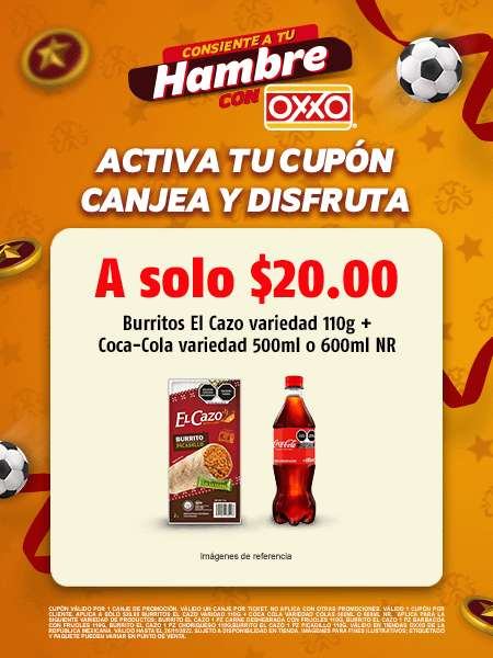 Oxxo: Burritos El Cazo + Coca-Cola 600ml por solo $20 pejecoins