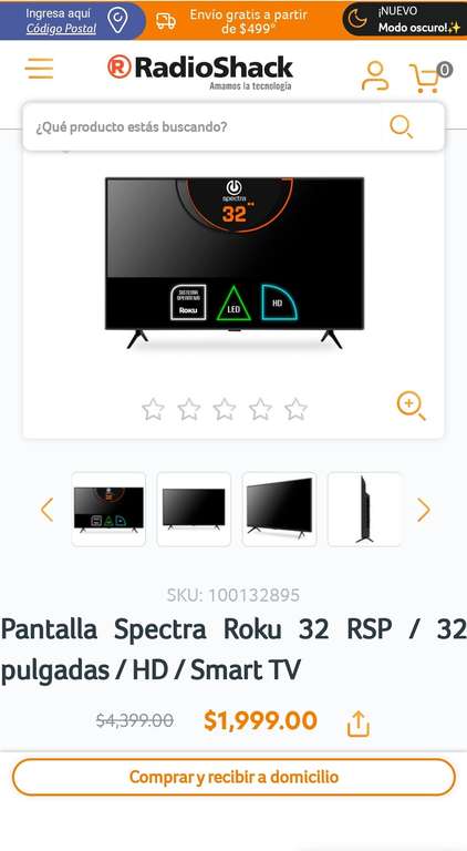 RadioShack: Smart TV Spectra Roku 32 RSP / 32 pulgadas / HD /