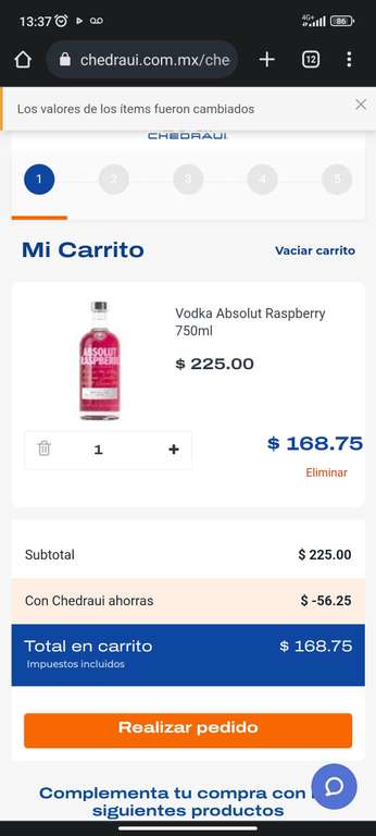 Chedraui: Absolut raspberry vodka y otros sabores