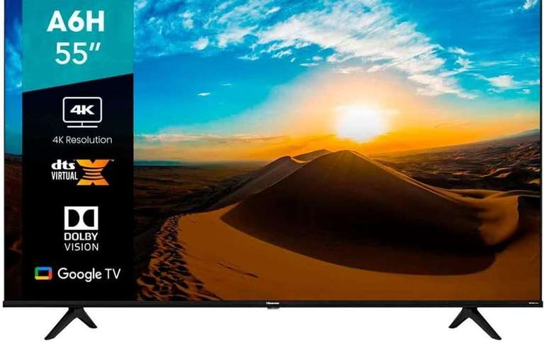 Amazon: Pantalla Hisense 55" 4k smart tv 55A6H google TV (2022) sin promos bancarios.