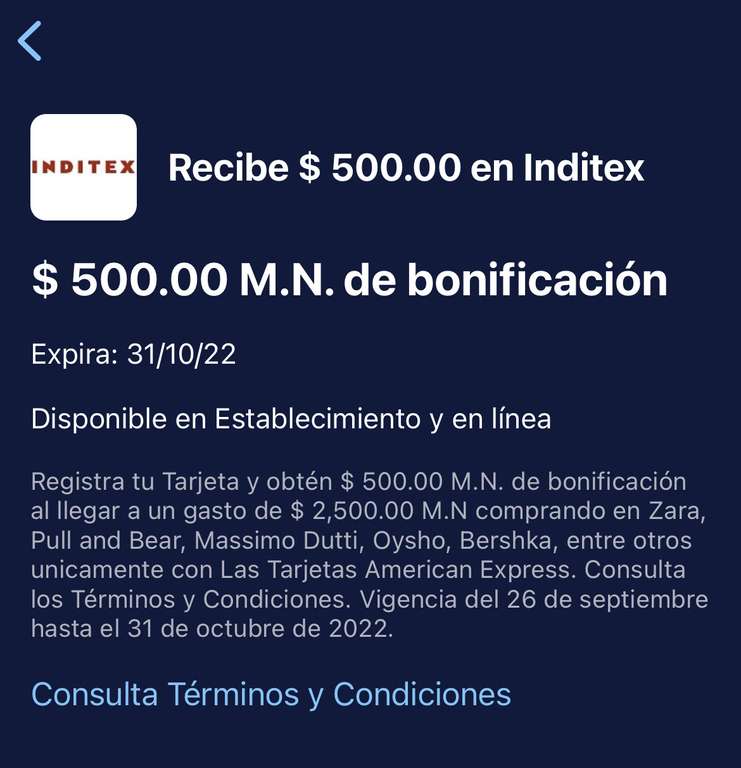 American Express: $500 bonificados al acumular $2,500 en Grupo Inditex