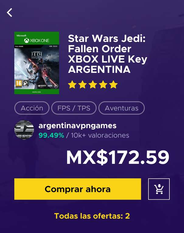 Eneba Xbox - Star Wars: Fallen Order (Key ARG)