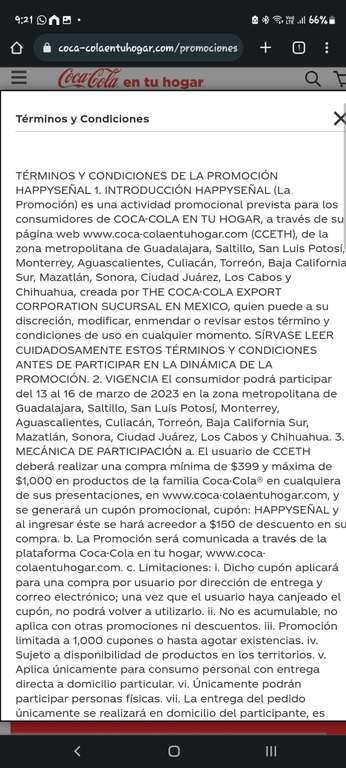 Coca-Cola cupón de descuento de $150 en compras de $399