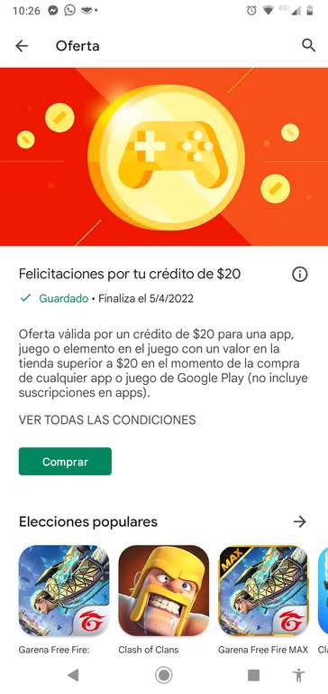 Regalo de 20 pesos en Google play usuarios seleccionados